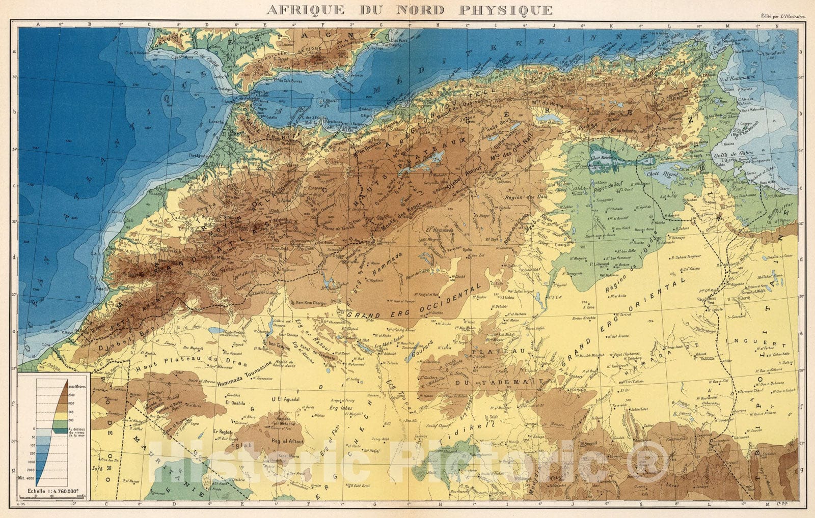 Historic Map : Planche five bis. Afrique de Nord, Physique., 1939, Vintage Wall Art