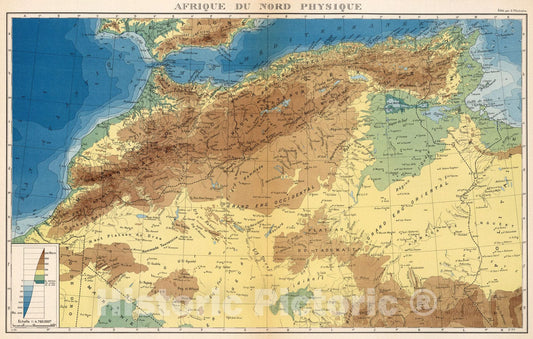 Historic Map : Planche five bis. Afrique de Nord, Physique., 1939, Vintage Wall Art