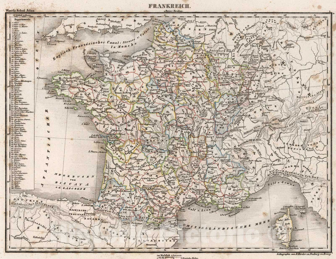 Historic Map : France., 1843, Vintage Wall Art