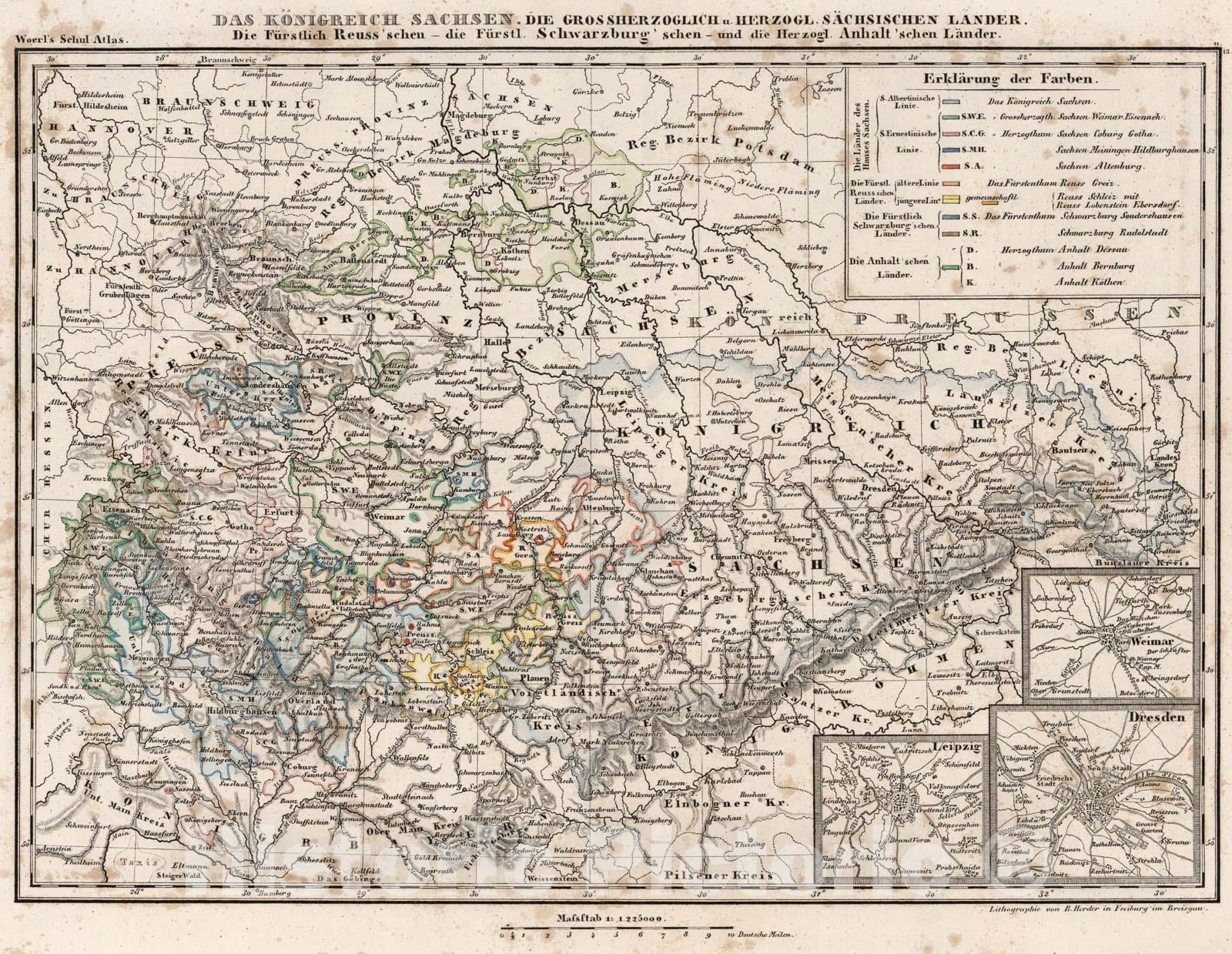Historic Map : The Kingdom of Saxony. The Grand Ducal and Ducal Saxon Countries., 1843, Vintage Wall Art