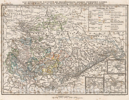 Historic Map : The Kingdom of Saxony. The Grand Ducal and Ducal Saxon Countries., 1843, Vintage Wall Art