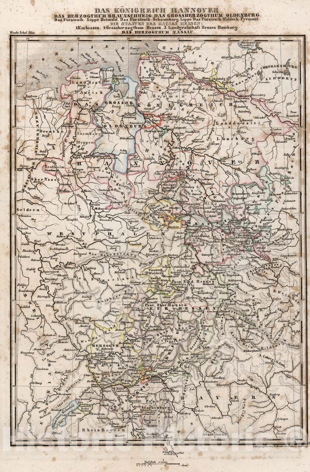 Historic Map : Kingdom of Hanover. Duchy of Braunschweig Grosserzogthum Oldenburg., 1843, Vintage Wall Art