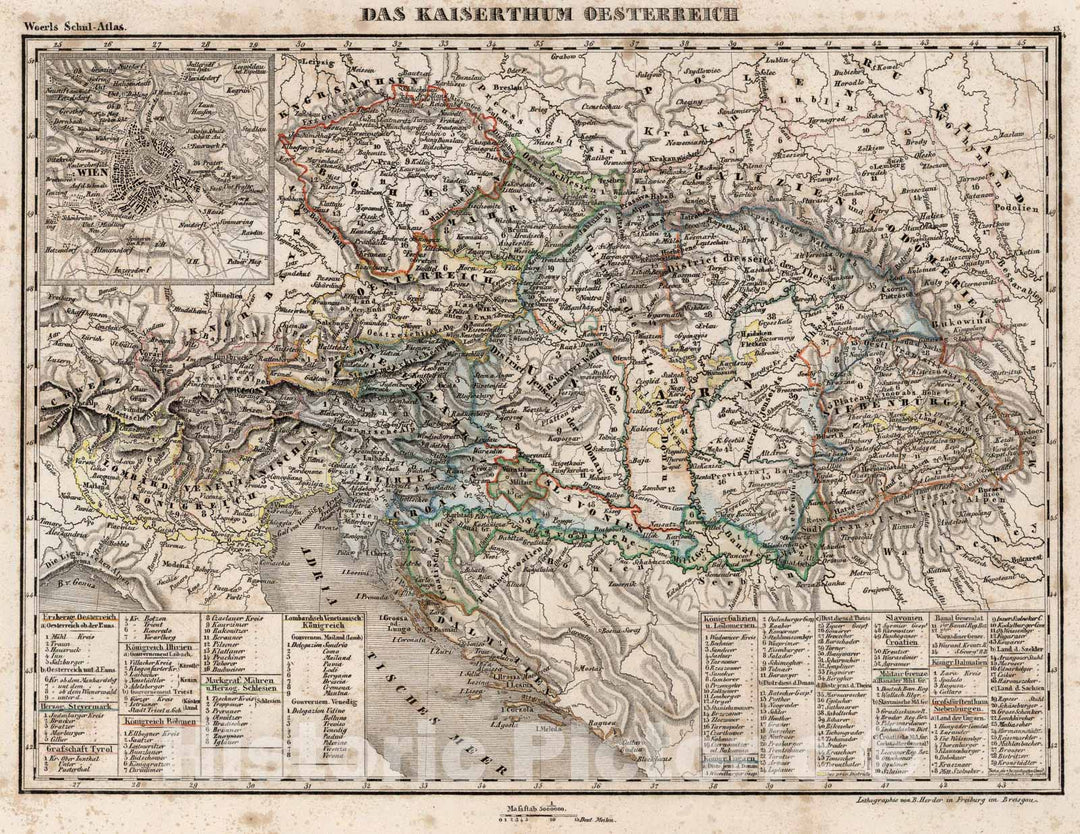 Historic Map : Austrian Empire., 1843, Vintage Wall Art