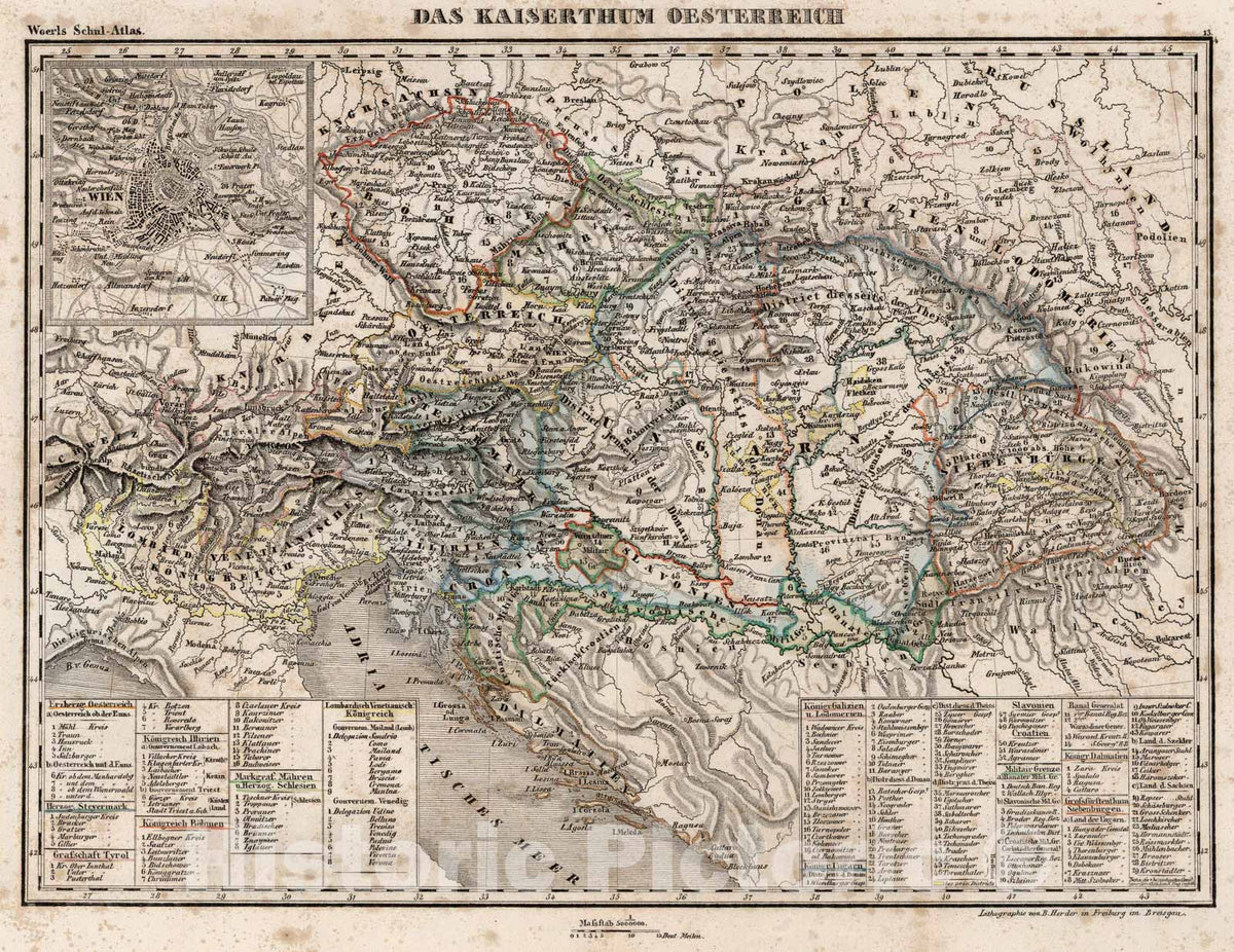 Historic Map : Austrian Empire., 1843, Vintage Wall Art