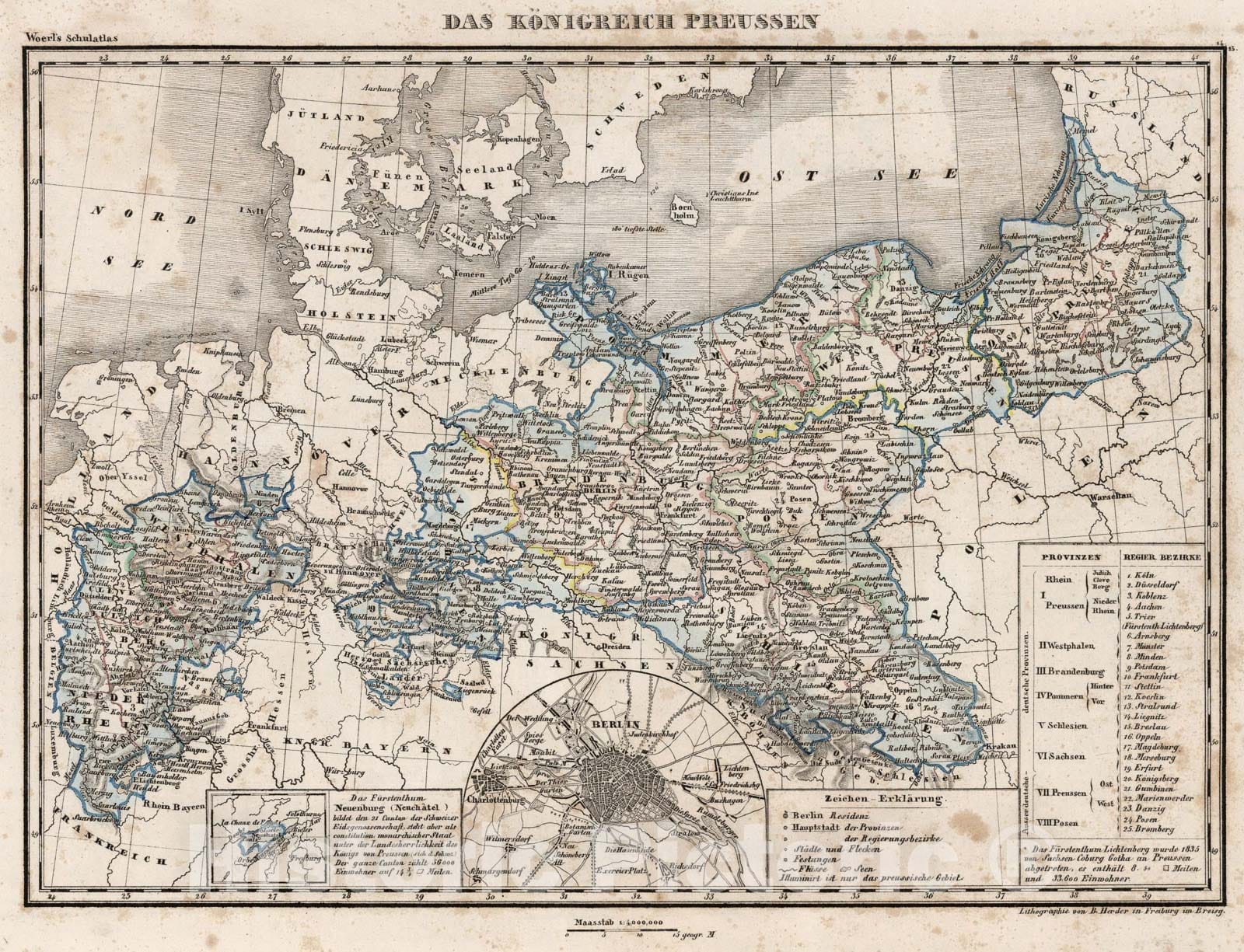 Historic Map : Prussian Empire., 1843, Vintage Wall Art