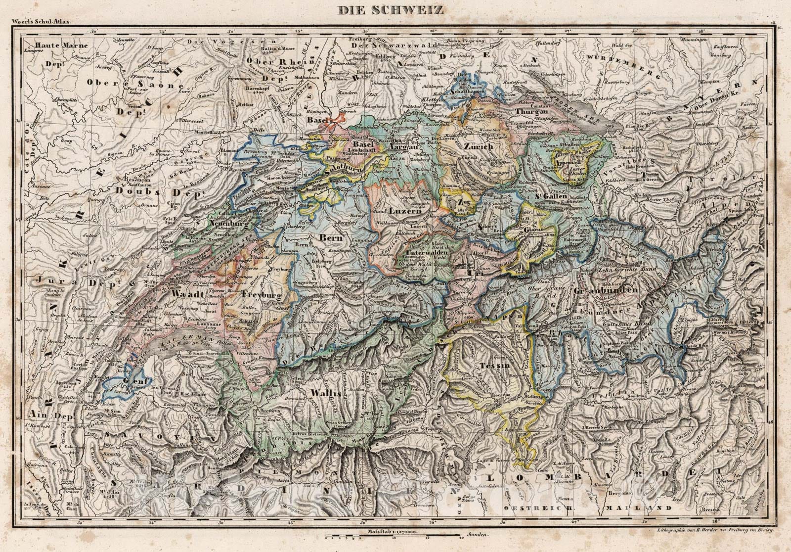 Historic Map : Switzerland., 1843, Vintage Wall Art