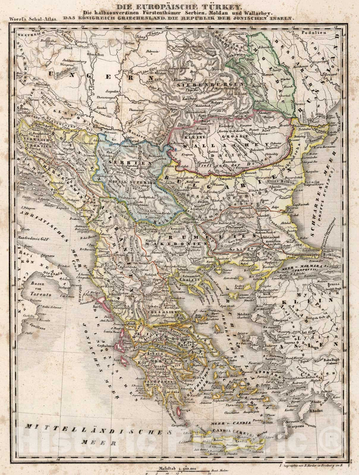 Historic Map : Turkey in Europe, 1843, Vintage Wall Art