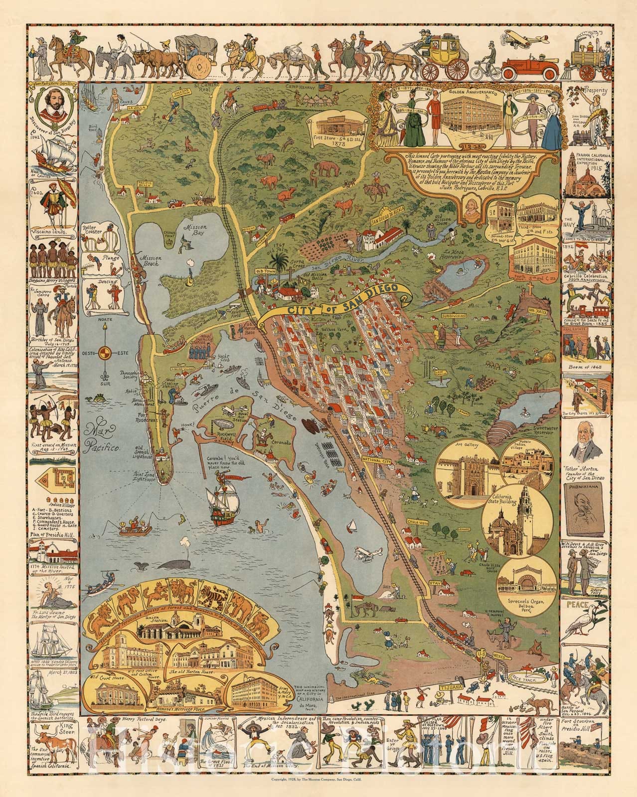 San Diego, California - Pictorial Map, 1928 - Historical Map Print