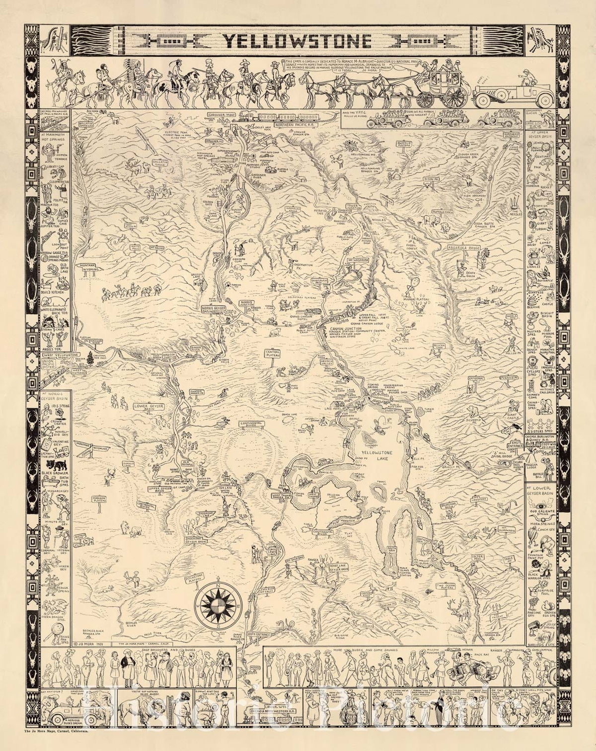 Yellowstone - Pictorial Map, 1931 - Historical Map Print