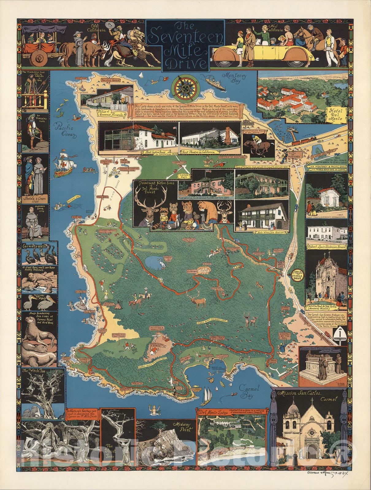 Historic Map : The Seventeen Mile Drive., 1927, Vintage Wall Art