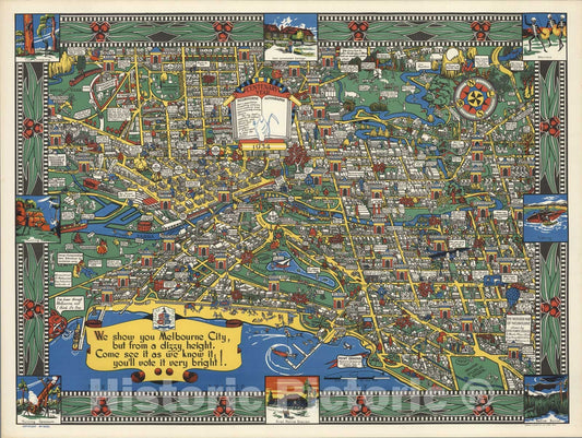 Historic Map : Wonder Map of Melbourne., 1934, Vintage Wall Art