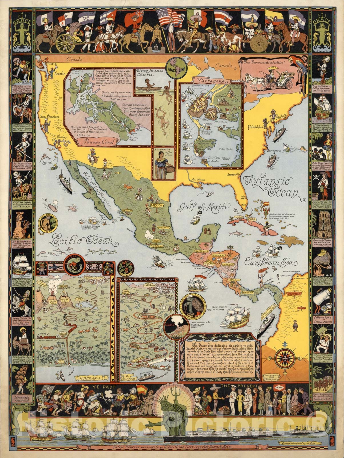 Historic Map : Ye Olde Spanish Main., 1933, Vintage Wall Art