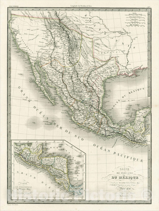 Historic Map : Carte Des Etats-Unis Du Mexique?1836, 1838, Alexandre Emile Lapie, Vintage Wall Art