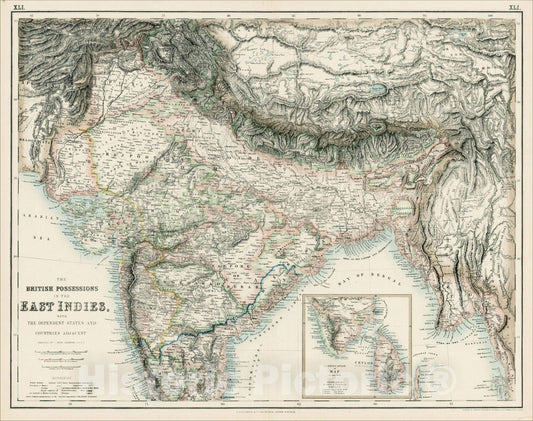 Historic Map : The British Possessions In The East Indies, with the Dependent Staes And Countries Adjacent, 1854, , Vintage Wall Art