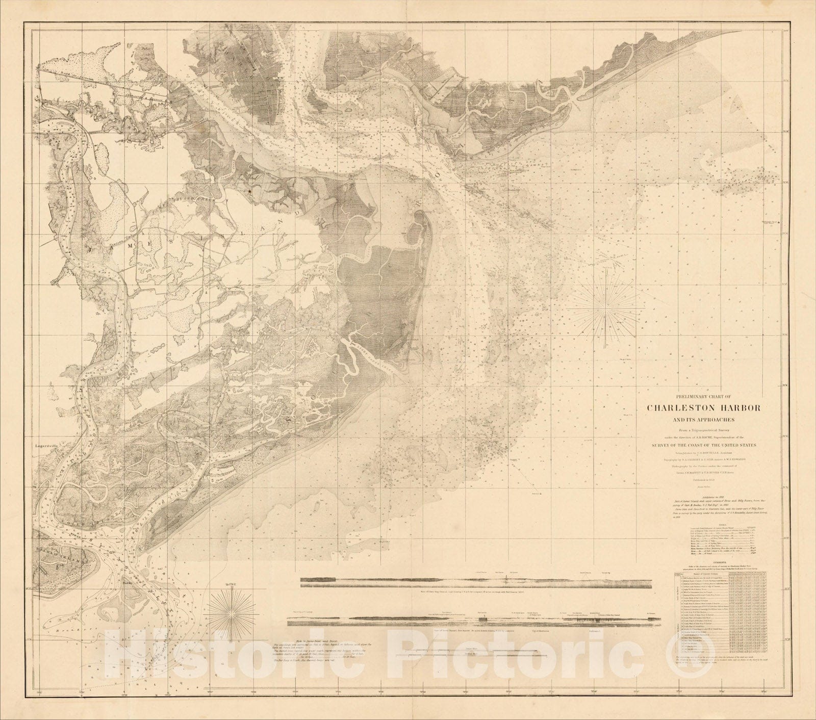 Historic Map : Preliminary Chart of Charleston Harbor And Its Approaches From a Trigonometric Survey, 1862, United States Coast Survey, Vintage Wall Art