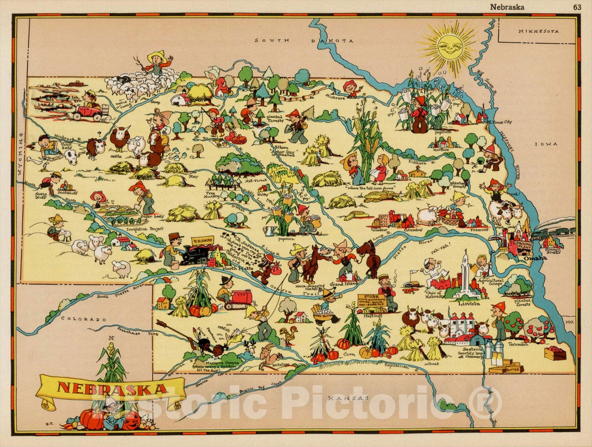 Historic Map : Nebraska, 1935, Ruth Taylor White, Vintage Wall Art