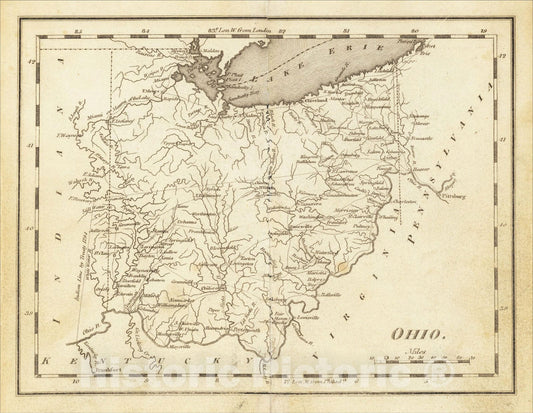 Historic Map : Ohio, 1814, Mathew Carey, Vintage Wall Art