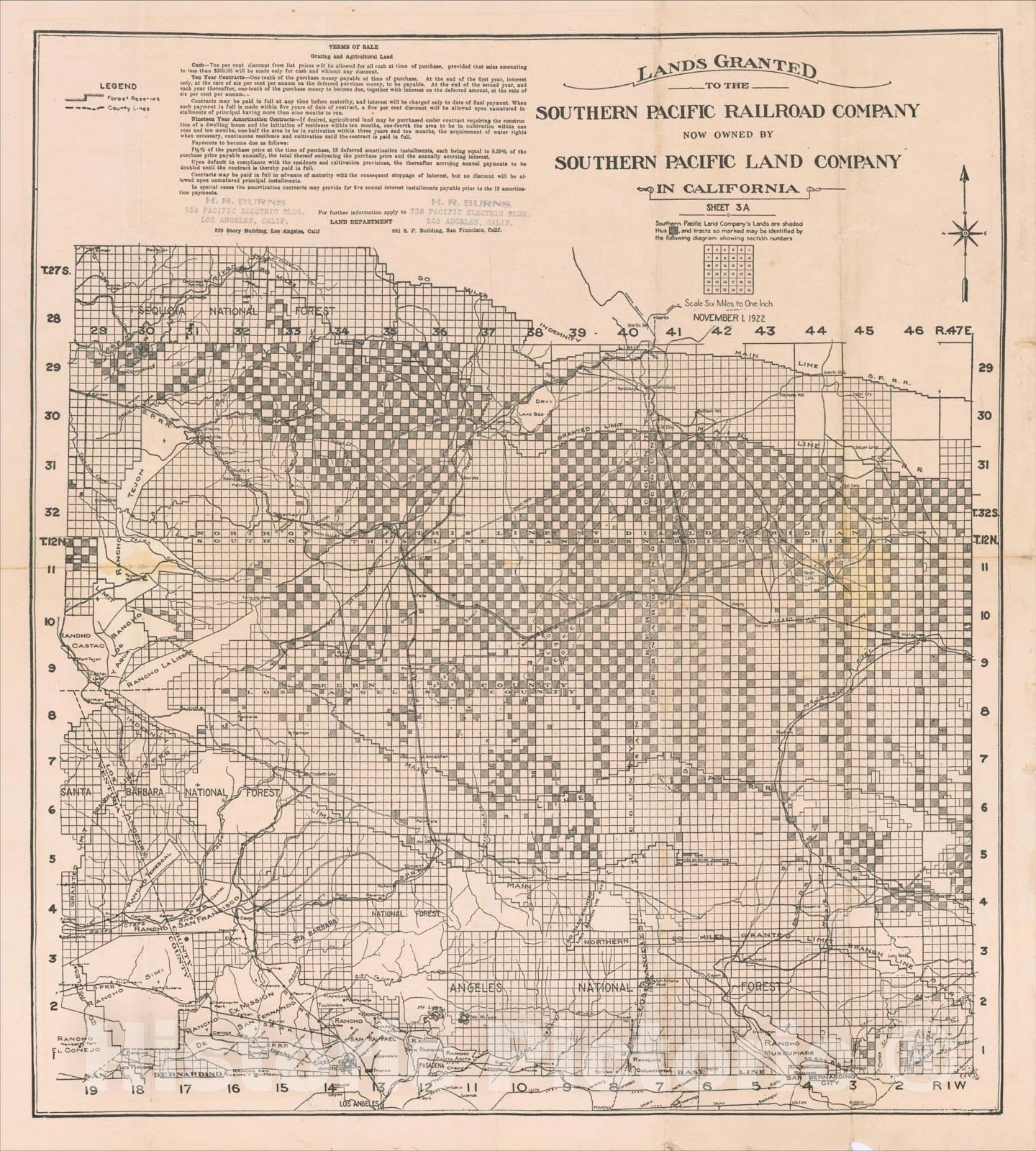 Historic Map : Lands Granted To The Southern Pacific Railroad Company Now Owned By Southern Pacific Land Company In California Sheet 3A, 1920, 1920, Vintage Wall Art