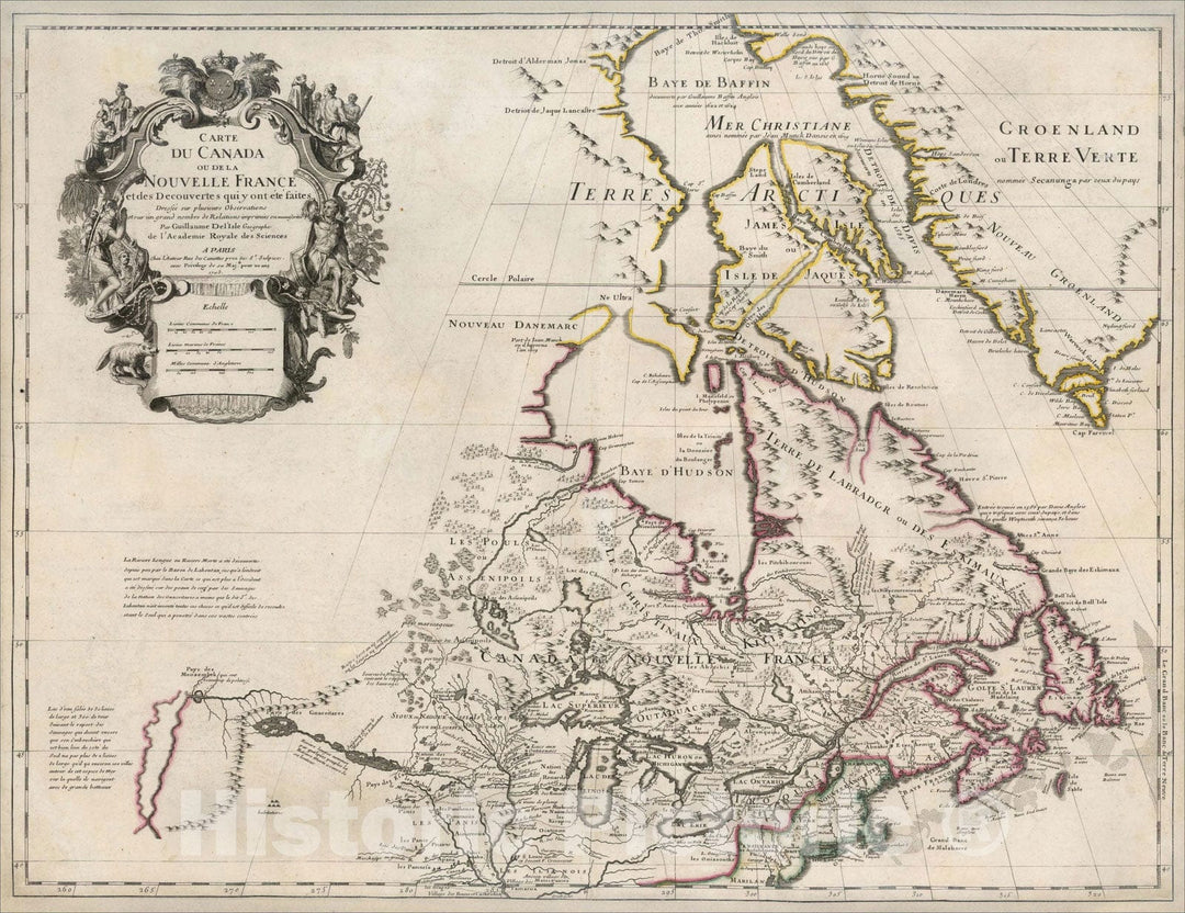 Historic Map : Carte Du Canada ou de la Nouvelle France et des Decouvertes qui y ont ete fait, 1703, 1703, , Vintage Wall Art
