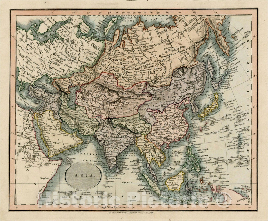 Historic Map : Asia, 1816, John Cary, Vintage Wall Art