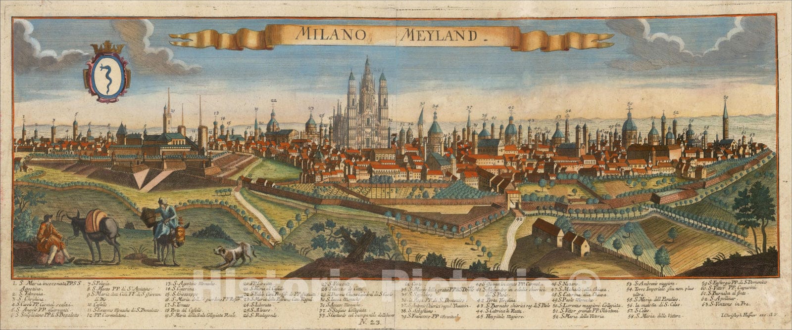 Historic Map : Milano Meyland, c1730, Johanne Christoph Haffner, Vintage Wall Art