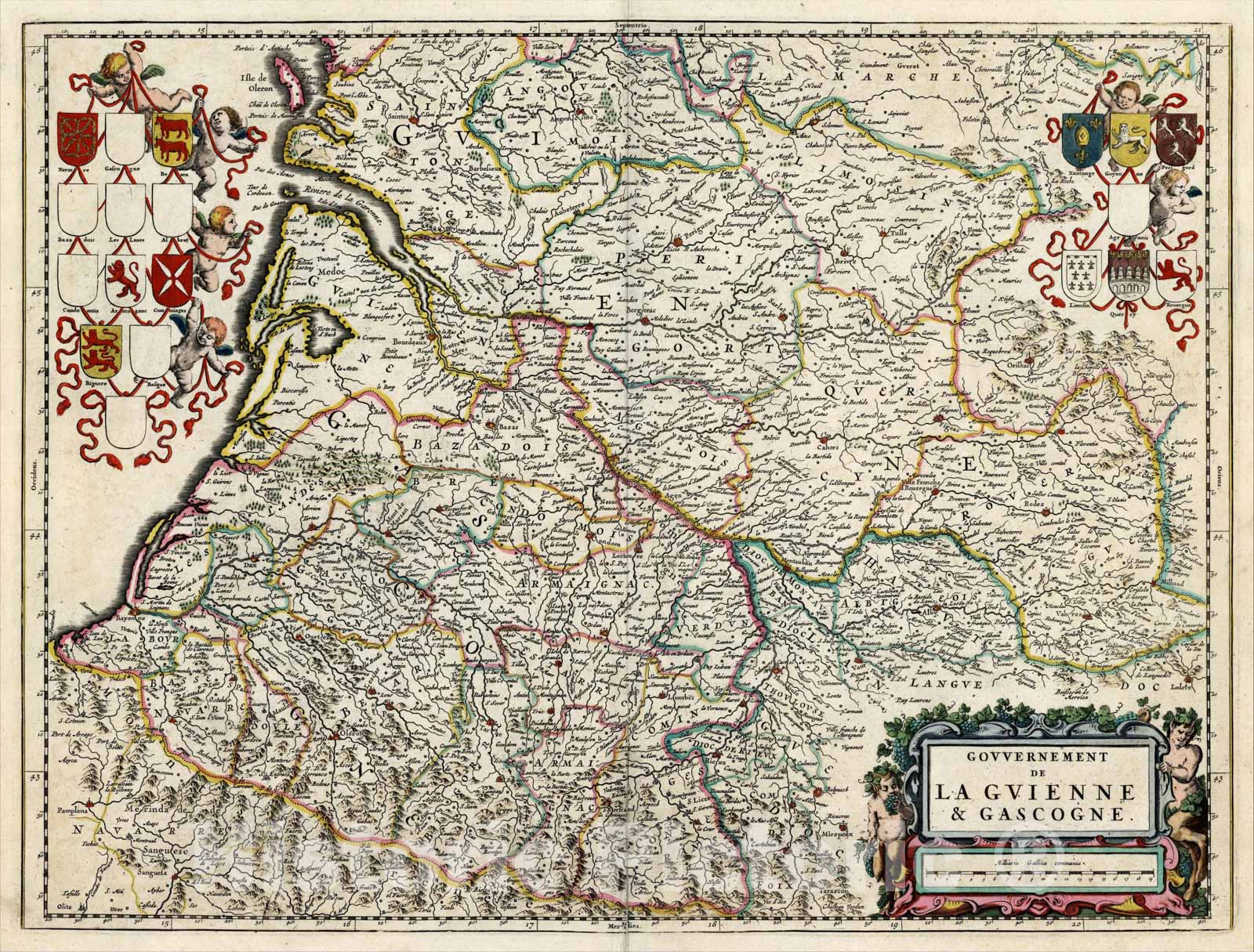 Historic Map : Gouvernement de La Guienne & Gascogne, c1688, , Vintage Wall Art