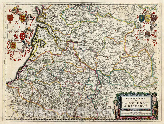 Historic Map : Gouvernement de La Guienne & Gascogne, c1688, , Vintage Wall Art