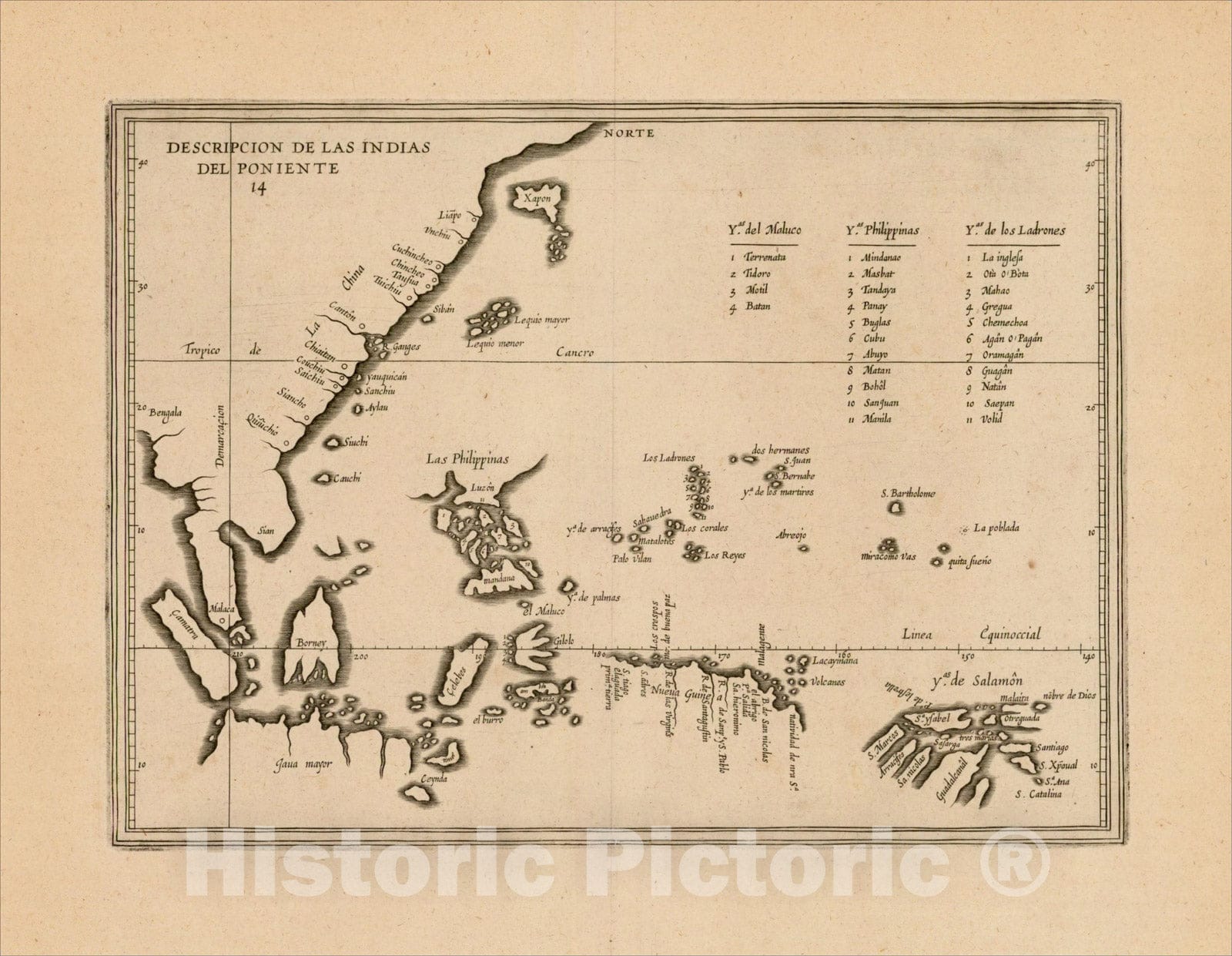 Historic Map : Descripcion De Las Indias Del Poniente, 1622, Antonio de Herrera y Tordesillas, Vintage Wall Art