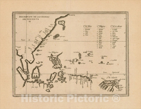 Historic Map : Descripcion De Las Indias Del Poniente, 1622, Antonio de Herrera y Tordesillas, Vintage Wall Art