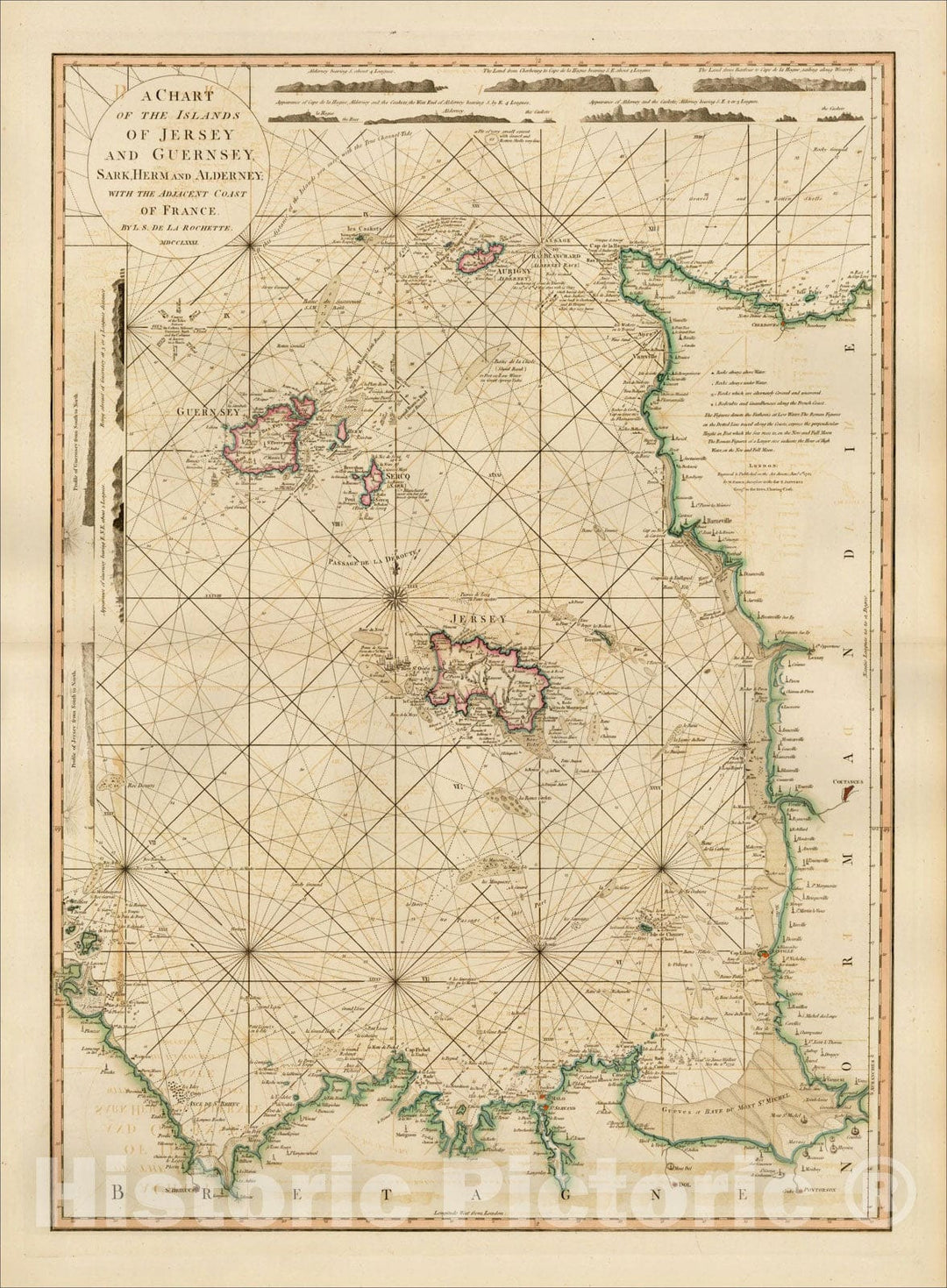Historic Map : A Chart of the Islands of Jersey and Guernsey, Sark, Herm and Alderney; with the Adjacent Coast of France, MDCCLXXI, 1781, William Faden, Vintage Wall Art