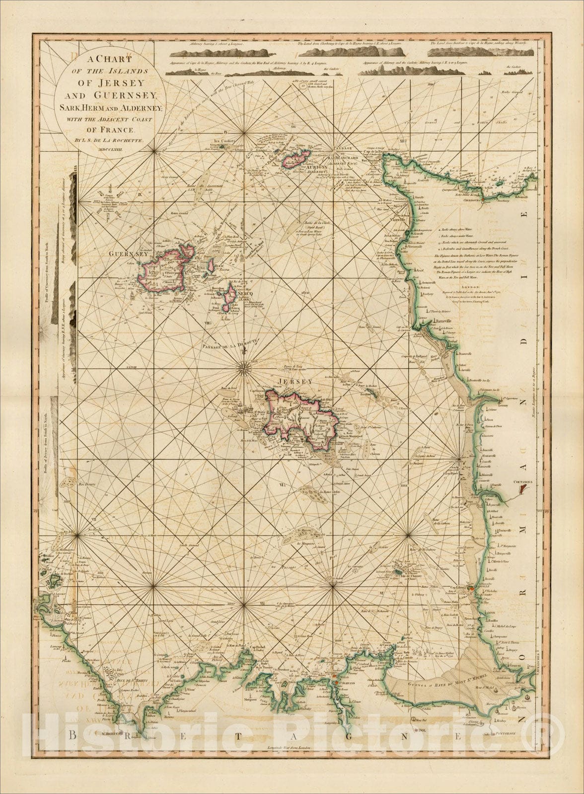 Historic Map : A Chart of the Islands of Jersey and Guernsey, Sark, Herm and Alderney; with the Adjacent Coast of France, MDCCLXXI, 1781, William Faden, Vintage Wall Art
