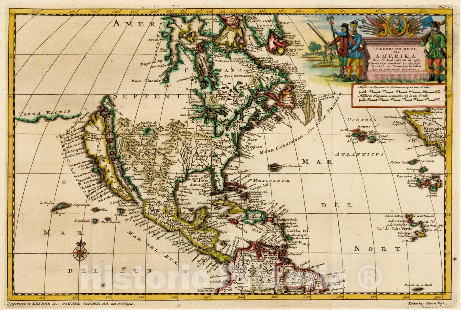 Historic Map : Noorder Deel Van Amerika Door C. Kolumbus (Island of California), 1707, Pieter van der Aa, v1, Vintage Wall Art