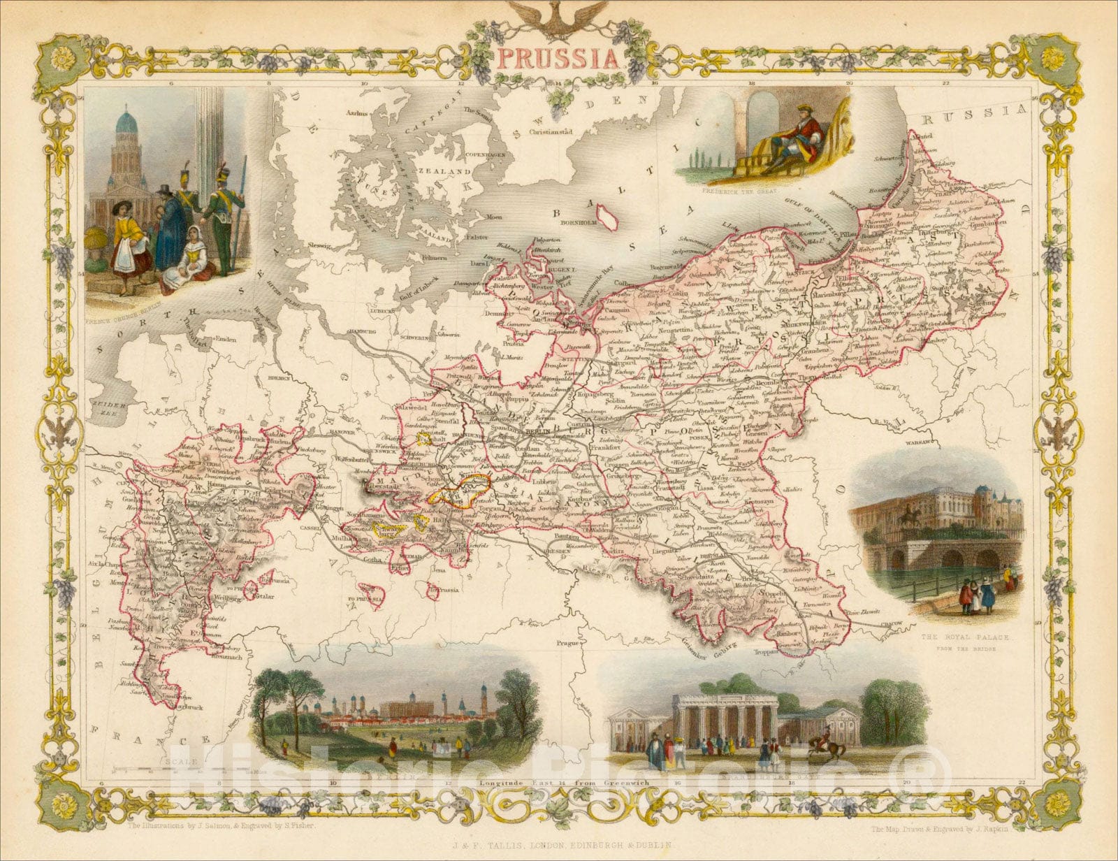 Historic Map : Prussia, 1851, John Tallis, v1, Vintage Wall Art