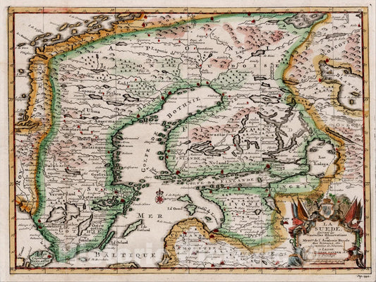 Historic Map : La Suede Suivant les Nouvelles Observations, c1700, Pieter van der Aa, Vintage Wall Art