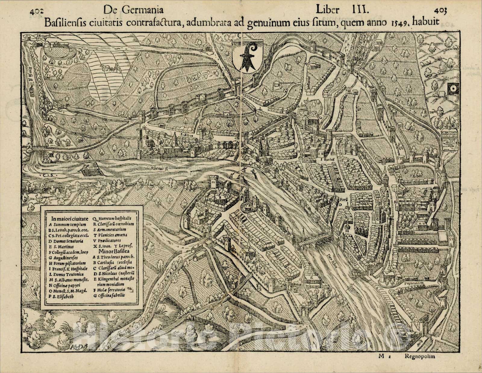 Historic Map : Basiliensis civitatis contrafactura, adumbrata ad genuinum eius situm, quem anno 1549 habuit, c1570, Sebastian M?nster, Vintage Wall Art