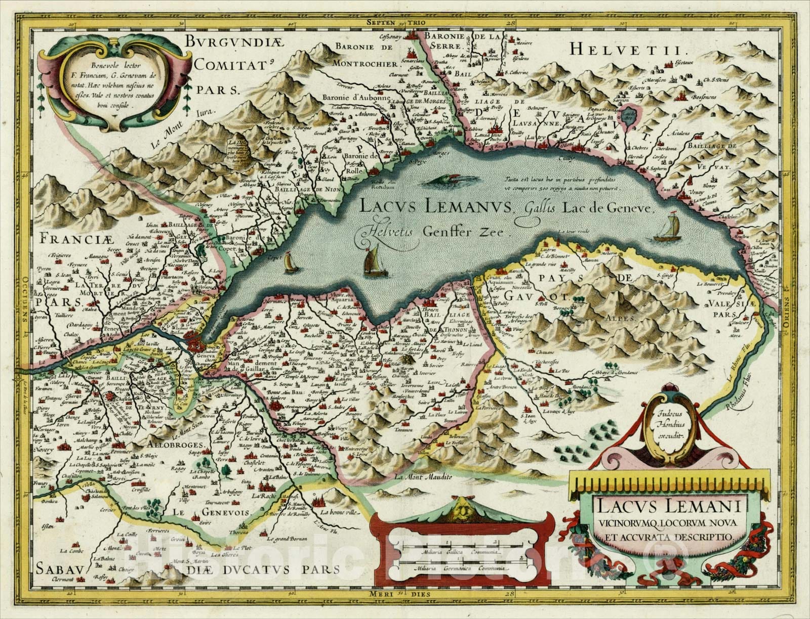 Historic Map : Lacus Lemani Vicinorumq. Locorum Nova et Accurata Descriptio, c1630, , Vintage Wall Art