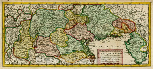 Historic Map : Etat De La Seigneurie et Republique De Venise avec L'Eveche De Trente, 1748, 1749, Didier Robert de Vaugondy, Vintage Wall Art
