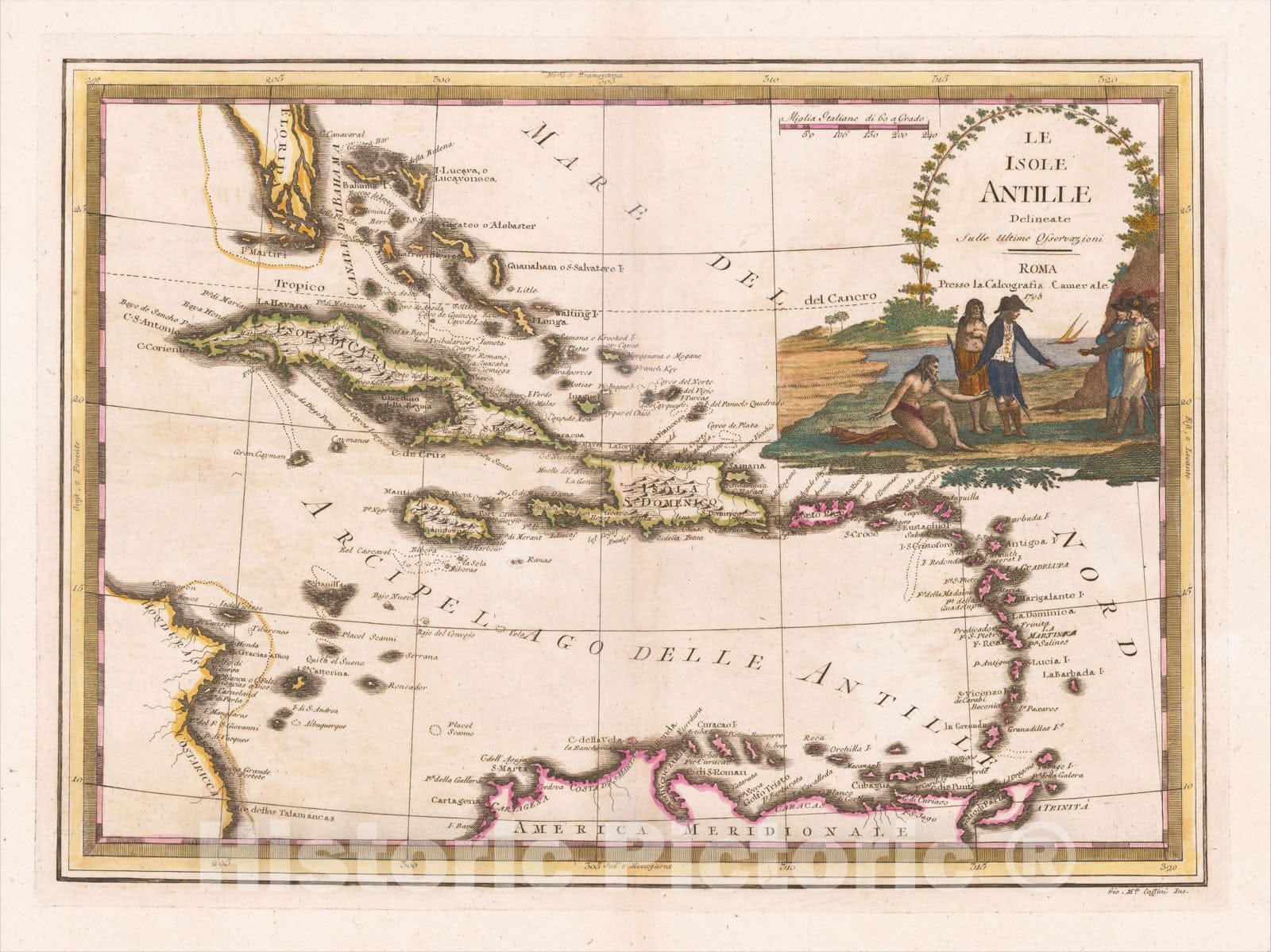 Historic Map : Le Isole Antille Delineate sulle ultime Osservazioni, 1798, 1798, Giovanni Maria Cassini, Vintage Wall Art