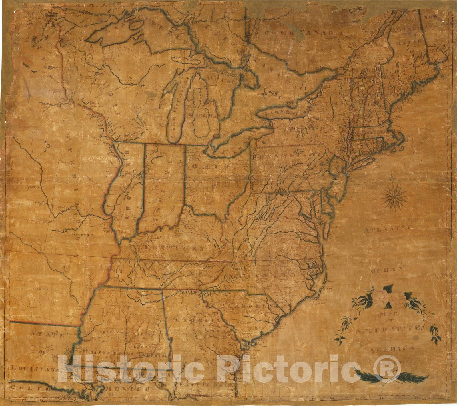 Historic Map : Map of the United States of America by Eliza Hard 1818, 1818, Eliza Hard, Vintage Wall Art