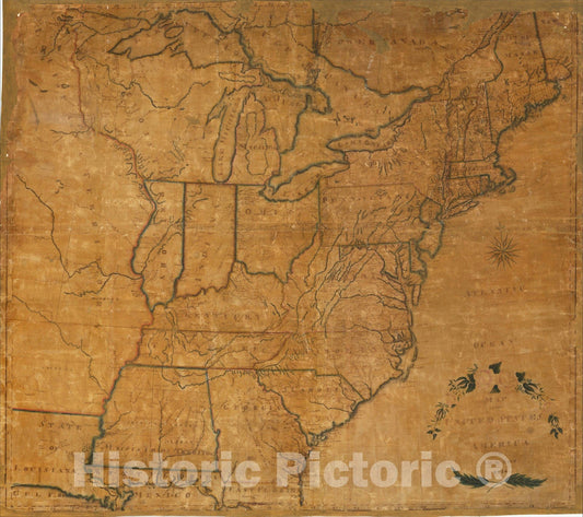 Historic Map : Map of the United States of America by Eliza Hard 1818, 1818, Eliza Hard, Vintage Wall Art