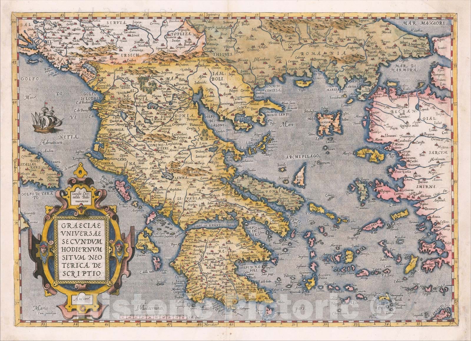 Historic Map : Graeciae Universae Secundum Hodiernum Situm Neoterica Descriptio, 1584, Abraham Ortelius, v1, Vintage Wall Art