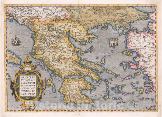 Historic Map : Graeciae Universae Secundum Hodiernum Situm Neoterica Descriptio, 1584, Abraham Ortelius, v1, Vintage Wall Art