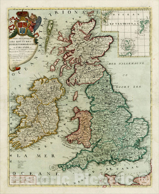 Historic Map : Les Isles Britanniques ou sont Les Royaumes d'Angleterre d'Escosse et d'Irlande &c, c1749, Jean-Baptiste Nolin, Vintage Wall Art