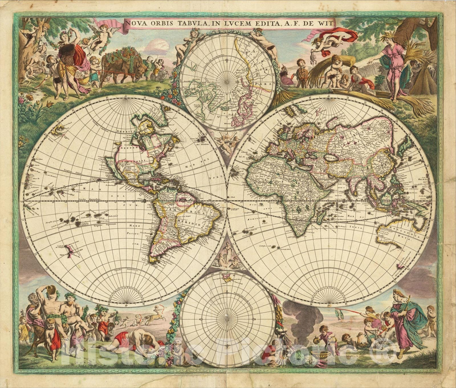 Historic Map : Nova Orbis Tabula In Lucem Edita, A.F.de Wit., c1670, Frederick De Wit, Vintage Wall Art