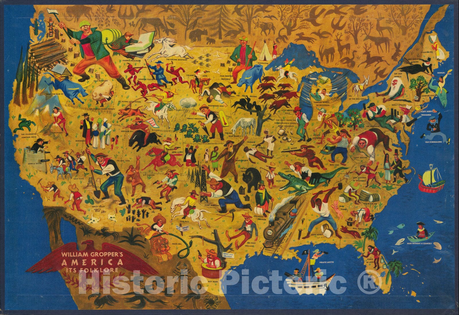 Historic Map : William Gropper's America Its Folklore, 1946, William Gropper, Vintage Wall Art