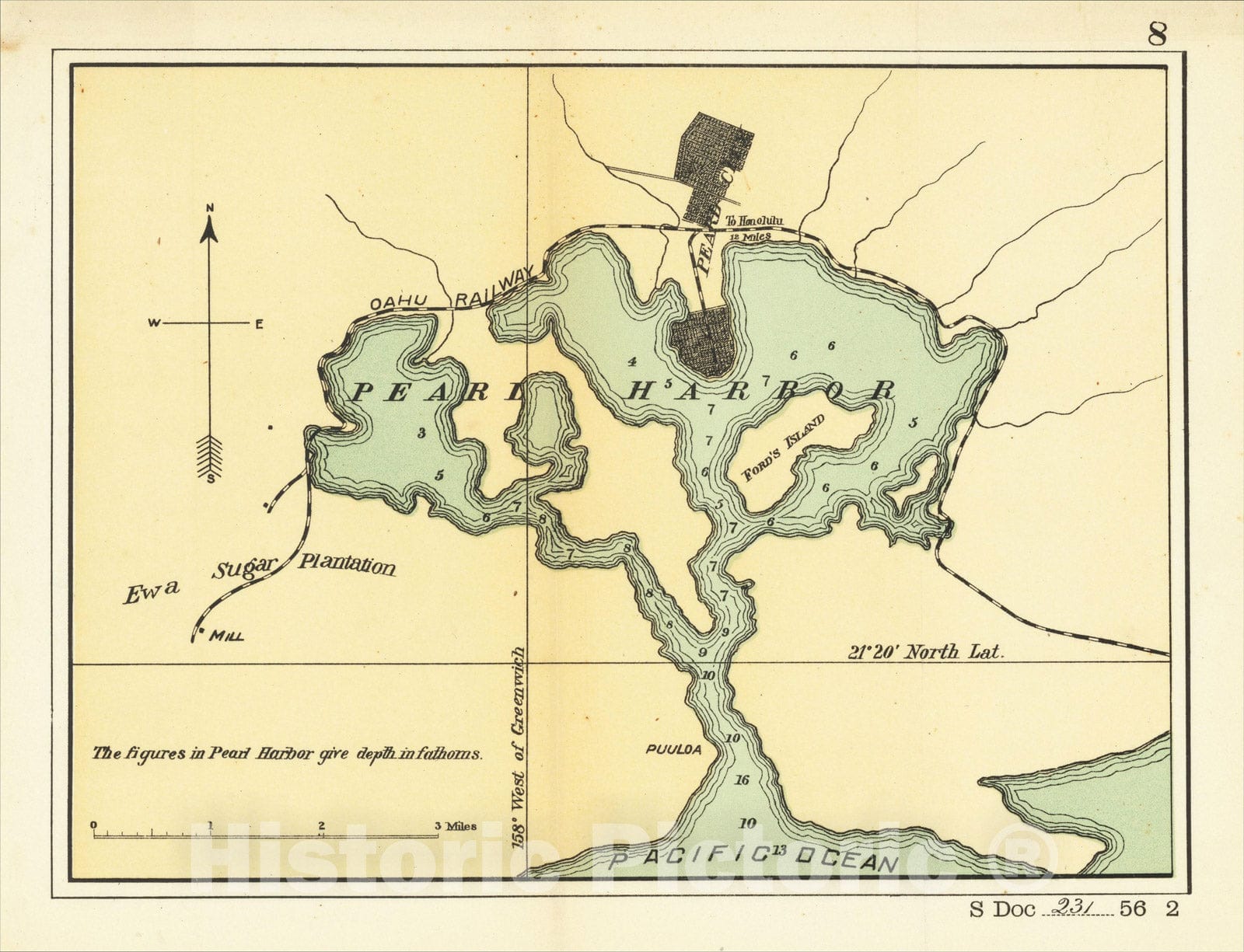 Historic Map : Pearl Harbor, c1900, United States GPO, Vintage Wall Art