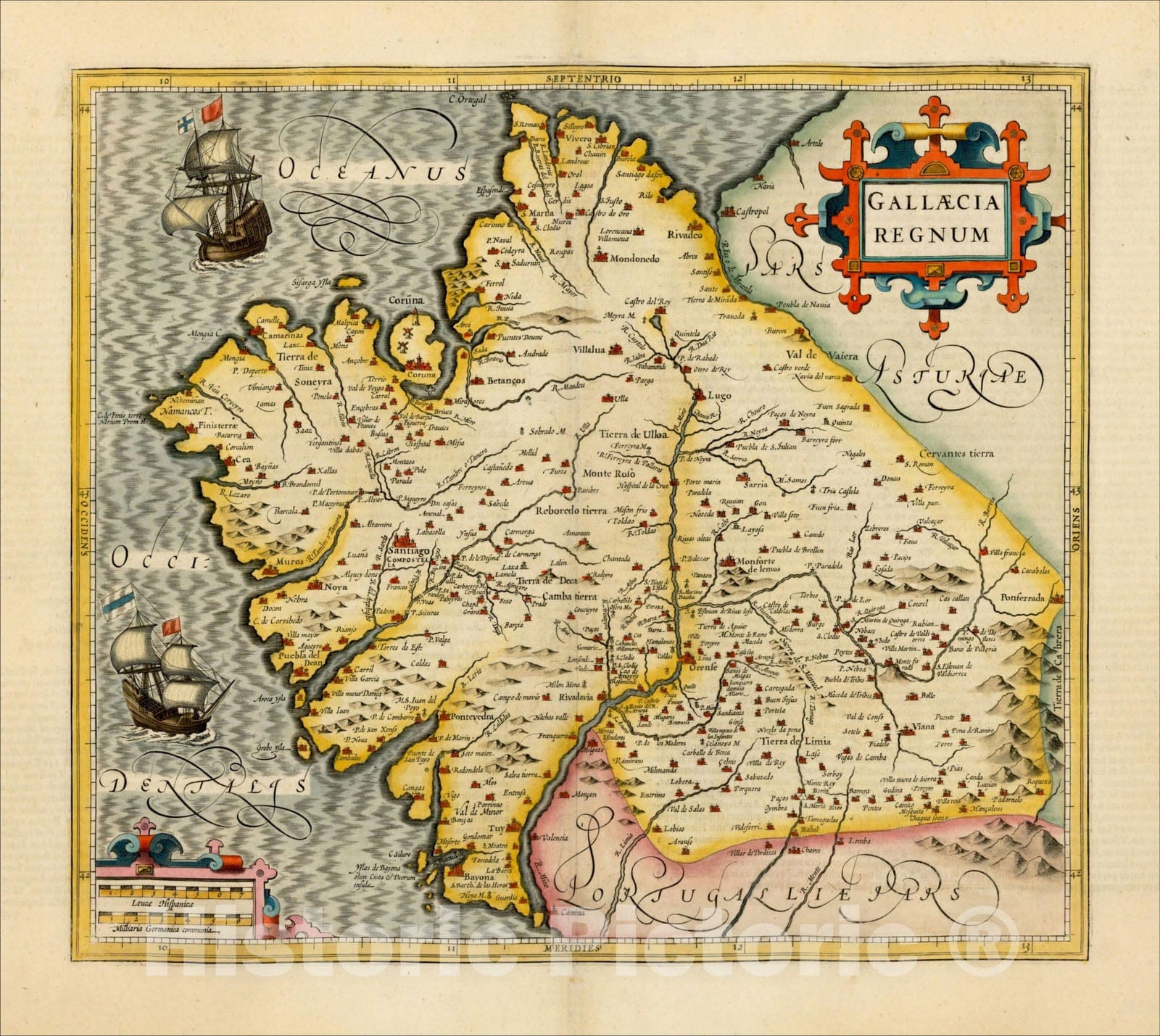Historic Map : Gallaecia Regnum, c1613, Gerard Mercator, Vintage Wall Art