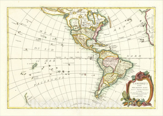 Historic Map : L'Amerique divisee Par Grands Etats, 1762 [Sea of the West], 1762, Jean Janvier, Vintage Wall Art