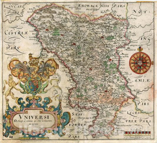 Historic Map : Universi Derbiensis Comitatus qui olim Oritanorum suit descriptio, 1607, , Vintage Wall Art