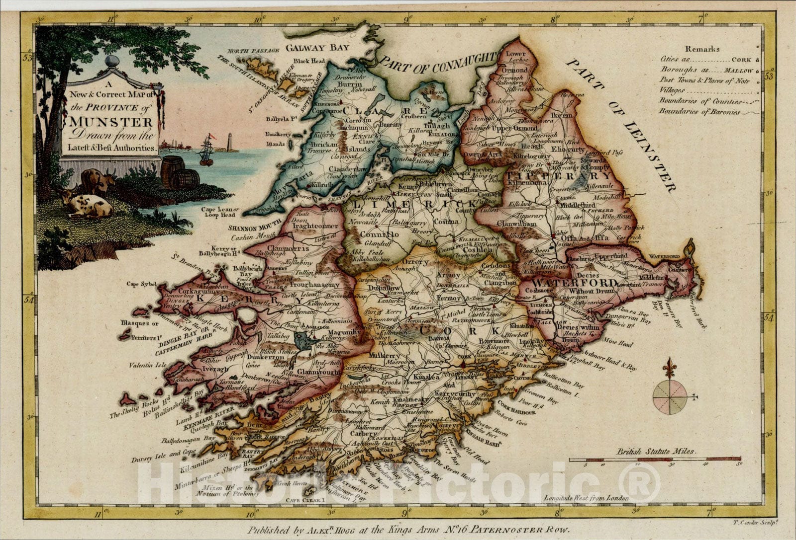 Historic Map : A New & Correct Map of the Province of Munster Drawn from the Latest & Best Authorities, c1775, Thomas Condor, Vintage Wall Art